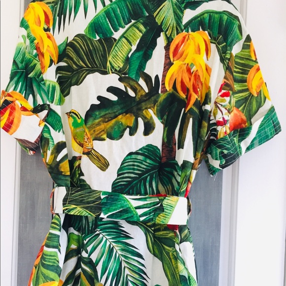 House of Harlow 1960 Linen Blend Tropical Print Mini Dress - Picture 2 of 8